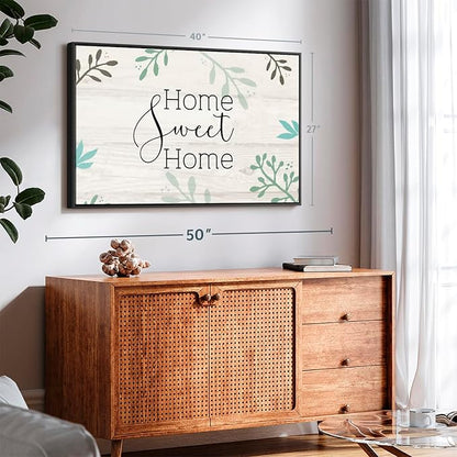 Elephant Stock Home Sweet Home Foliage Wall Art - Horizontal Floating Framed Canvas - 1-Piece Living Room Wall Decor - Leaf Digital Art Canvas Print - Beige and Black Decor for Wall by Susan Jill - 40" X 27"