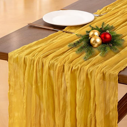 Socomi Gold Yellow Cheesecloth Table Runner Fall Thanksgiving Boho Rustic Gauze 120 inch 10FT Cheese Cloth Runner for Wedding Party Baby Shower Birthday Home Decor Holiday Decorations