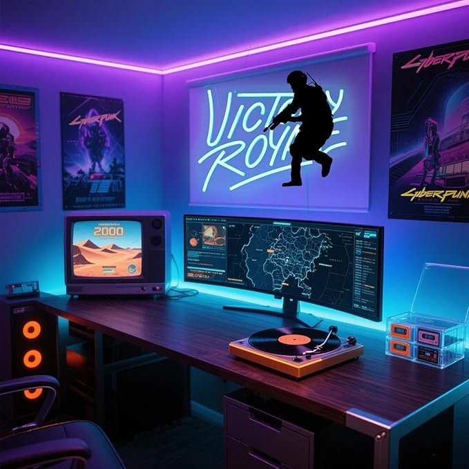 Final Win Neon Sign, Light Blue Gamer Wall Light, Battle Royale Game Decor, USB Powered LED Sign for Gaming Room (13.8"x9.8")