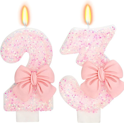 23rd Birthday Candles for Cake, Pink Bow Number Cake Candles, 2.76 inch Number Happy Birthday Candle, Cake Topper Decoration for Birthday Party (Number 23)
