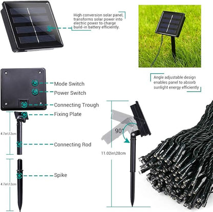 Joomer Blue Solar Christmas Lights, 2 Pack Total 144 FT 400 LED 8 Modes Waterproof Outdoor for Christmas Decorations