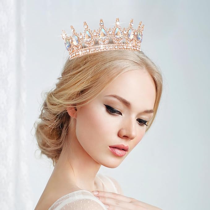 Queen Crown Rhinestone Wedding Crowns and Tiaras for Women Costume Party Hair Accessories Princess Birthday Crown Crystal Bridal Crown (Rose Gold & Moonlight Crown)
