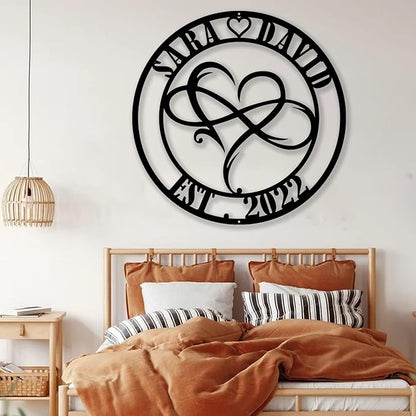 Custom Infinity Heart Metal Wall Decor Art Eternal Love Infinite Heart Wall Decor, Personalized Unique Infinity Heart Wall Decor Love Sign Plaque Steel Art Wedding Decor Indoor Presents Gifts