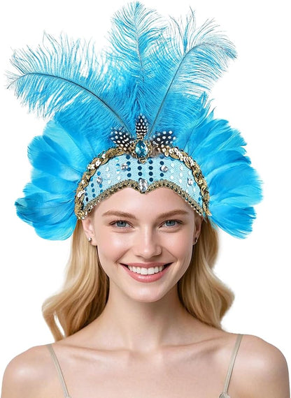 Women's Carnival Feather Headpieces Sequin Headdress for Wedding Masquerade Party Cosplay Feather Headbands