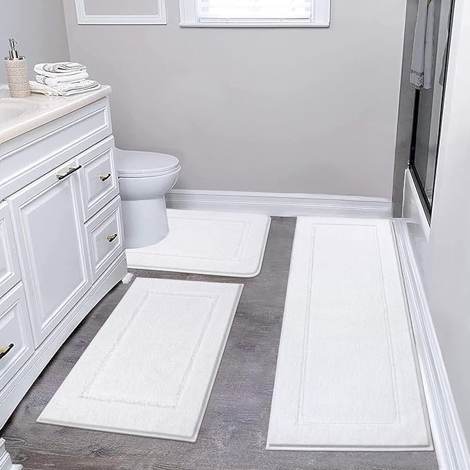Pauwer 3 Piece Plush Bath Mat Set, Non Slip Shaggy Bathroom Rugs with U-Shaped Contour Toilet Mat for Bedroom Living Room