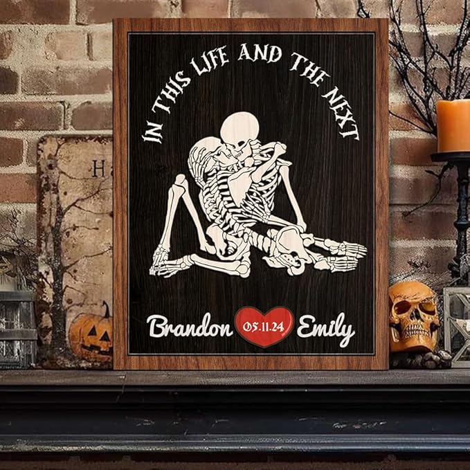 Personalized Couple Skeleton Wooden Sign, Couple Skeleton Sign, Gothic Engagement or Wedding Gift, Ghost Couple Sign, Halloween Skeletons Frame Sign, Wood Sign Valentine Gifts for Him Her a13