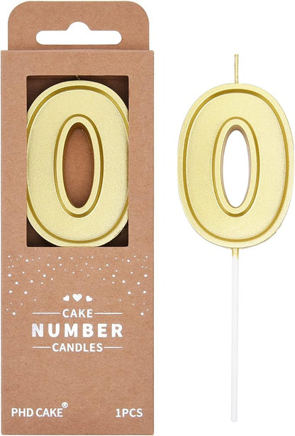PHD CAKE 2.76 Inch Luxe Gold 0 Number Birthday Candles, Gold Number Candle, Cake Number Candles, Party Celebration