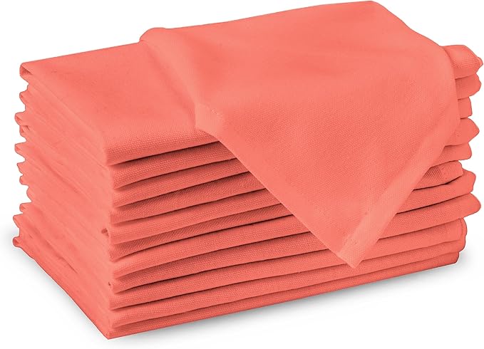 Encasa XO Coral Cloth Napkins Set of 12, 17"x17" | Solid Color Cotton Dinner Napkins | Washable & Reusable Napkins for Dining Table Fall Decoration, Holiday & Christmas Festivals