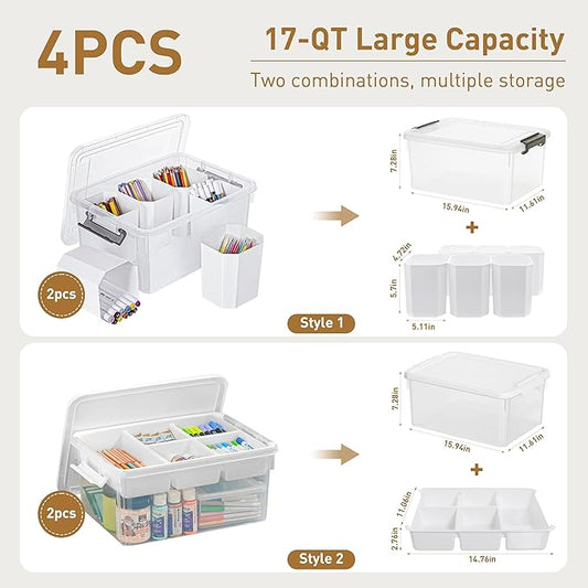 Citylife 17 QT Plastic Storage Bins Clear Storage Box with Lids Multipurpose Stackable Storage Containers for Organizing Tool, Craft, Crayon, 4 Packs