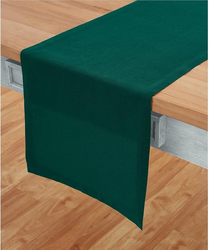 Solino Home Linen Table Runner 90 Inches Long - 100% Pure Linen Rainforest Green Dining Table Runner 14 x 90 Inch for Fall, Autumn, Christmas, Holiday, New Year - Fete
