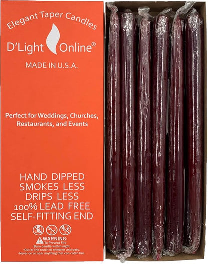 D'light Online Elegant Unscented 12" Burgundy Taper Candles Premium Quality Hand-Dipped Tapered Candles, Dripless and Smokeless - Set of 12 Individually Wrapped (12 Inch, Burgundy)