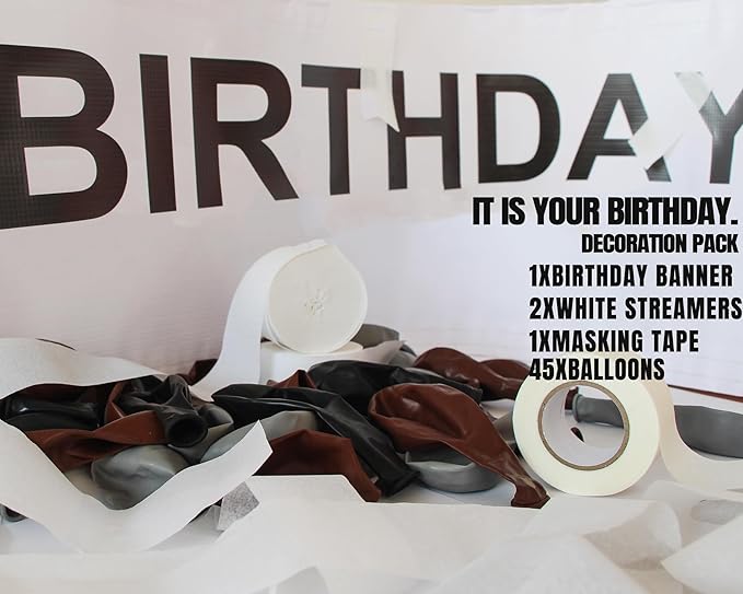 It is Your Birthday Banner, The Office Dwight Theme Husband Boyfriend Office Birthday Party Decorations, Brown Black Grey Balloons White Crepe Streamers and Tape, Office Parties, Retirement 49Pcs
