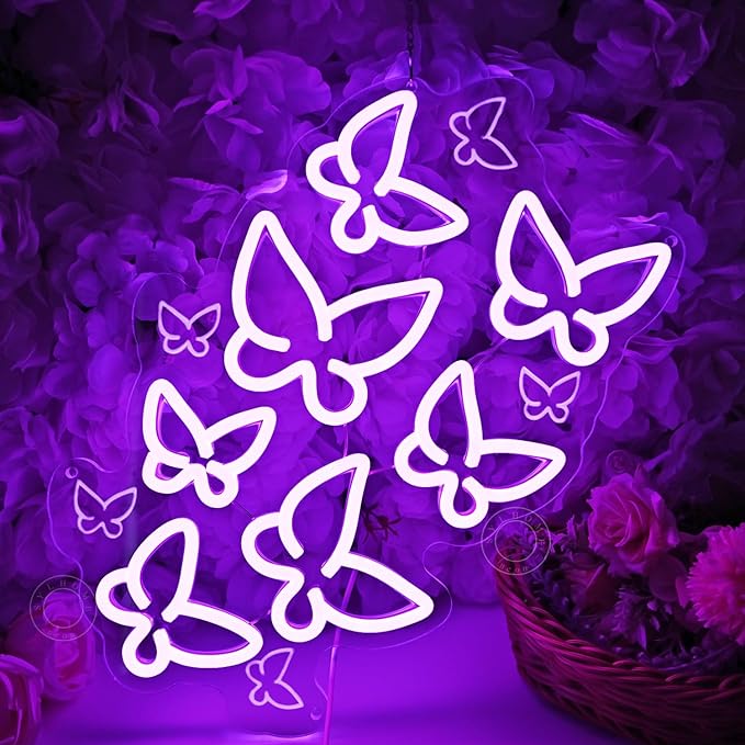 SYLHOME Butterfly Led Neon Light Sign Bedroom Girls Room Kids Room Wall Sign Decor Cute Beauty Salon Birthday Party 15.75" X 10.1" USB