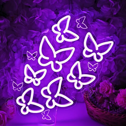 SYLHOME Butterfly Led Neon Light Sign Bedroom Girls Room Kids Room Wall Sign Decor Cute Beauty Salon Birthday Party 15.75" X 10.1" USB