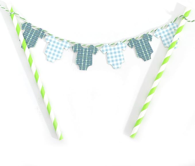 Green Baby Shower Cake Topper - Green Bodysuit Gingham Cake Topper,Gender Reveal Decor,Baby Shower Cake Decorations,Gingham Onesie Party Decorations (green-1)