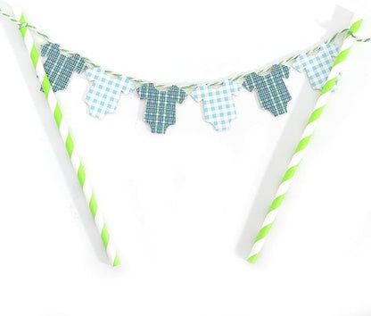 Green Baby Shower Cake Topper - Green Bodysuit Gingham Cake Topper,Gender Reveal Decor,Baby Shower Cake Decorations,Gingham Onesie Party Decorations (green-1)