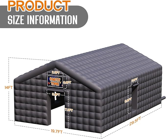 SPECRAFT 30x20x14 FT Large Inflatable Nightclub, Inflatable Tent for Parties with 2 Sides Escape Doors, Party Tent for Birthday Party/Outdoor Events, Black