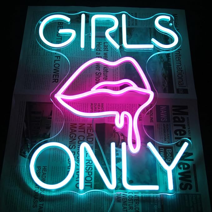Girls Only Neon Sign Sexy Lips LED Signs Blue Pink Letter Neon Lights Bar Dimmable Neon Signs for Wall Decor Sexy Girl Neon Light Up Signs for Bedroom Man Cave Bar Club Party Decor