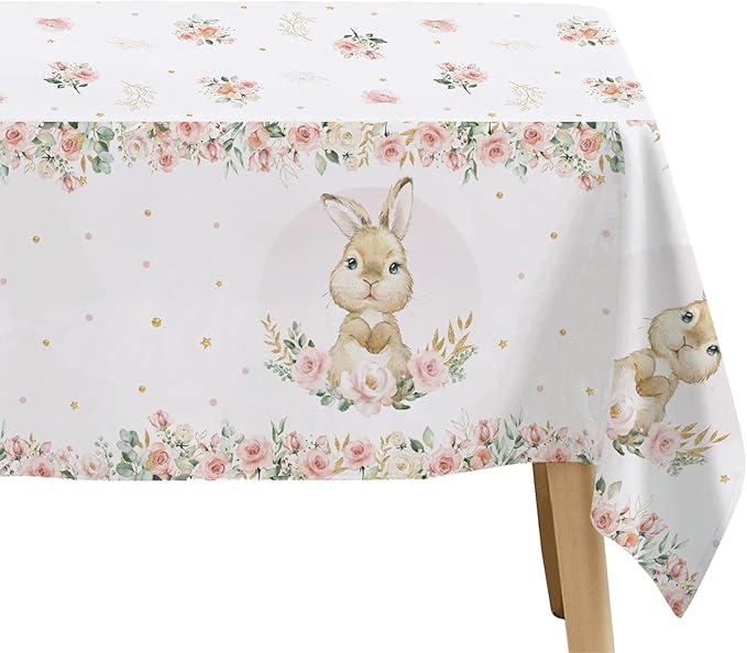 APOWBLS Bunny Birthday Decorations Tablecloth, Disposable Bunny Party Supplies Table Cover for Baby Shower, Easter Rabbit Themed Party Decorations Table Cloth, 3 Pack, 55in x 86in