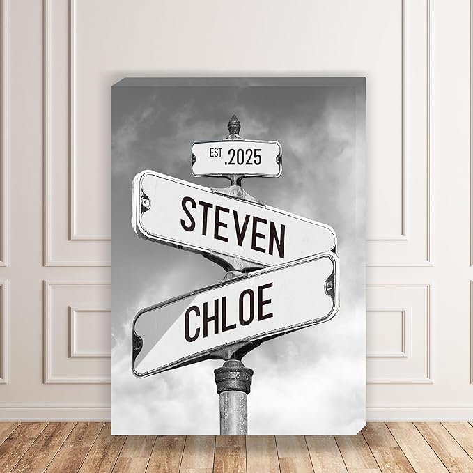 Personalized Vintage Street Sign For Couples, Custom Street Sign Canvas Poster Wall Art With Names, Gift For Valentine
