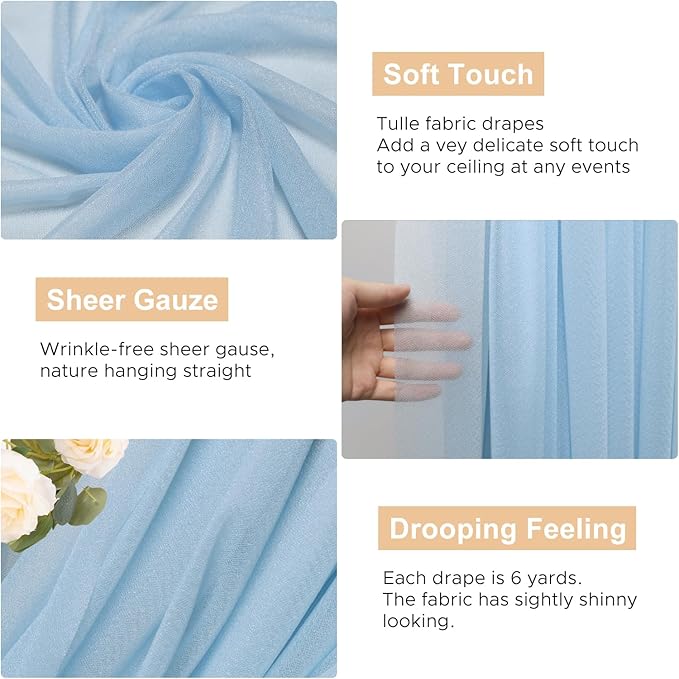 Wokceer Baby Blue Wedding Arch Draping Fabric Backdrop 4 Panels 28.7" X 20FT Sheer Drapes Fabric for Wedding Arbor Ceremony Party
