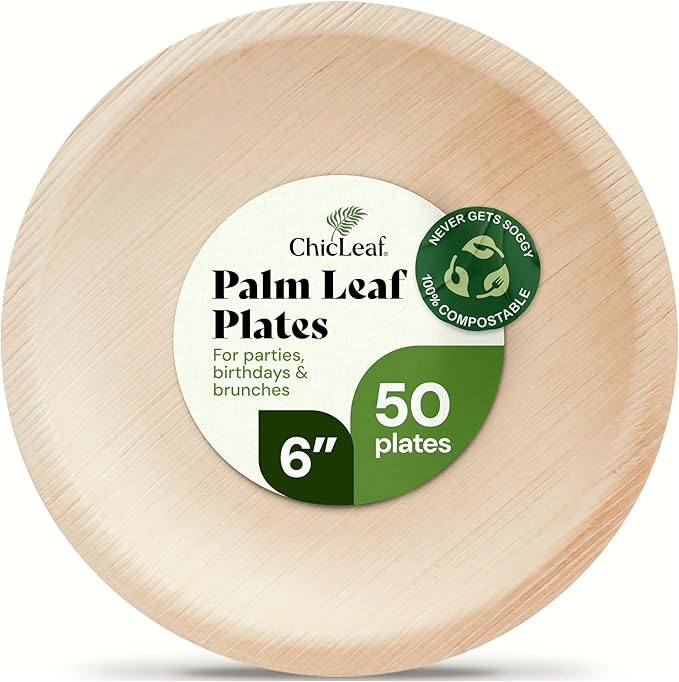 Chic Leaf Palm Leaf Plates - 6" Pack of 50 - Eco-Friendly Compostable Plate - Versatile Appetizer Dish Thanksgiving Dinner and Christmas
