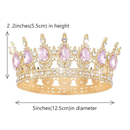 Queen Crown Rhinestone Wedding Crowns and Tiaras for Women Costume Party Hair Accessories Princess Birthday Crown Crystal Bridal Crown (Gold & Pink Crown)