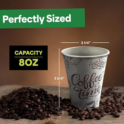 EconoHome 8 oz 100 Pack Disposable Coffee Paper Cups - Paper Cups for Hot and Cold Drinks, Tea, Water, and Juice