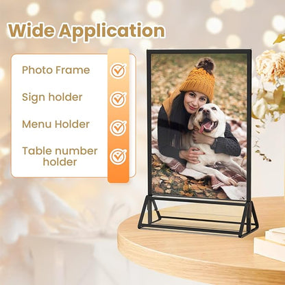 Acrylic Sign Holder 5X7 Black Picture Frame Double-Sided Acrylic Frames for Wedding Table Numbers Photo Frames Flyers Menu with Removable Sticky Dots-6 Pack