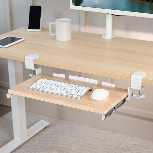 VIVO Kleine Tastaturablage Unter dem Schreibtisch ausziehbar mit Extra stabilem C-Klemmhalterungssystem, weißer Rahmen, MOUNT-KB05ES-A