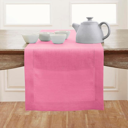 Solino Home Linen Flamingo Pink Table Runner 144 Inches Long - 100% Pure Linen Extra Long Table Runner 14 x 144 Inch - Classic Hemstitch