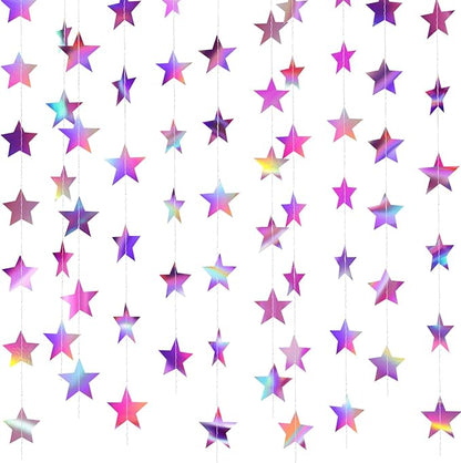 Patelai Glitter Star Garland Banner Christmas Decor 130 Feet Star Hanging Bunting Banner Twinkle Backdrop for Homecoming Classroom Wedding Birthday Halloween Party Supplies(Iridescent Purple)
