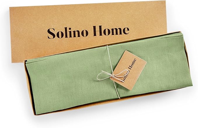 Solino Home Linen Placemats Set of 4 - Laurel Green Placemats 14 x 19 Inch - 100% Pure Linen Table Place Mats for Fall, Autumn - Fete