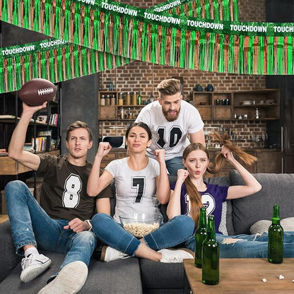 LOLStar Super Ball Party Decorations 2Packs 39 Feet Foil Fringe Garland Football Themed Tinsel Streamers Green Brown Metallic Hanging Backdrop Banner Table Skirts Parade Floats Super Ball Sunday Party
