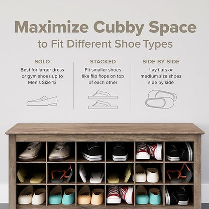 Prepac Elegant Brown Shoe Storage Cabinet, Space-Saving Solution with Cubbies for 36 Pairs, 13"D x 23.5" W x 72.5" H