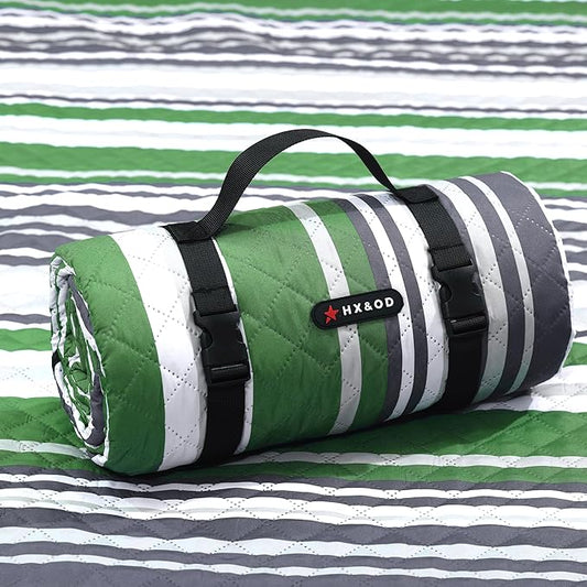 HX&OD Extra Large Picnic Blanket Outdoor 80”x80” Waterproof Picnic Mat Foldable 3-Layer Camping Blanket Portable with Carry Strap Park Blanket for Grass(Green)