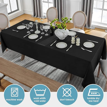 VidaFete 1 Pack 60 * 84inch Rectangle Tablecloth Polyester Table Cloth，Stain Resistant and Wrinkle Polyester Dining Table Cover for Kitchen Dinning Party Wedding Tabletop Buffet Decoration(Black)