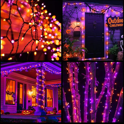 YULETIME 200 Orange & Purple Christmas Lights, Pack of 2 Strands of 21 ft 100 Count UL Certified Incandescent Mini String Light (Orange & Purple - Black Wire)