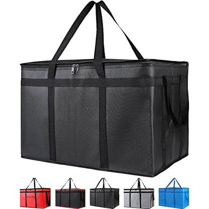 Bodaon 10-Pack Insulated Food Delivery Bag for Hot and Cold Meal, XXX-Large Cooler/Thermal Bags, Grocery Tote Insulation Bag for Catering, Pizza Warmer, Black