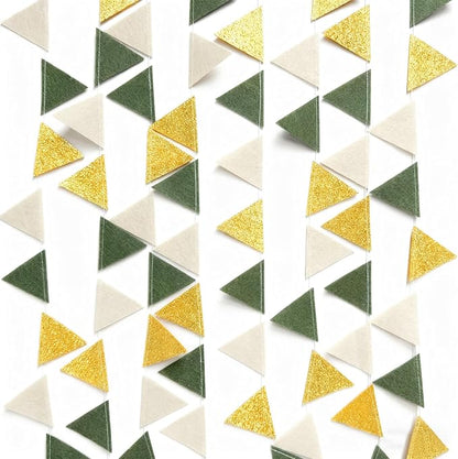 Sage Green Gold Party Decorations Oilve Green Beige Gold Glitter Felt Triangle Mini Banner Bunting Pennant Flag for Baby Shower Birthday Wedding Jungle Woodland Safari Party Nursery Classroom Decor