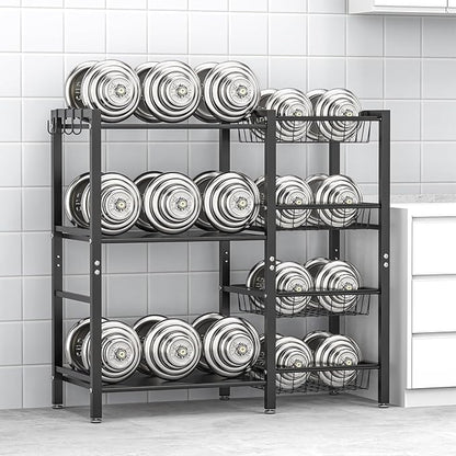 Storage Rack Kitchen Baker's Rack - 3 Tiers 4 Baskets, Utility Coffee Bar, Air Fryer Stand with Steel Mesh Baskets