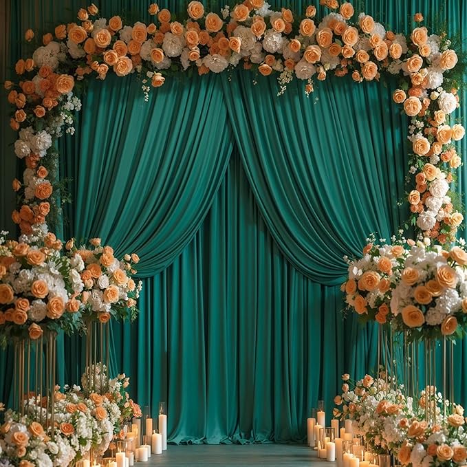 32 x 10ft Hunter Green Backdrop Curtains Photo Background Curtains 8 Panels (10'L x 4'W Each) with Rod Pocket, No-Wrinkle Polyester Backdrop Drapes for for Wedding Birthday Party Christmas Prom Events