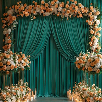 24 x 10ft Hunter Green Backdrop Curtains Photo Background Curtains 6 Panels (10'L x 4'W Each) with Rod Pocket, No-Wrinkle Polyester Backdrop Drapes for for Wedding Birthday Party Christmas Prom Events