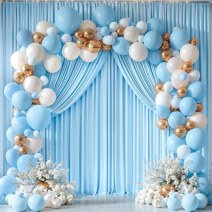 32 x 10ft Baby Blue Backdrop Curtain for Baby Shower Blue Photo Backdrop Curtains Wrinkle Free Drapes for Backdrop Soft Long Curtains for Backdrop Decoration Birthday Parties Wedding Baptism, 8 Panels