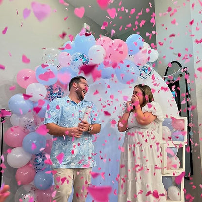 PrimePure Gender Reveal Confetti Cannon - Biodegradable Heart Shaped Confetti Poppers - Pink & Blue, 4 Pack - Baby Girl or Baby Boy Gender Reveal Party Poppers - Party Supplies Pop Gun