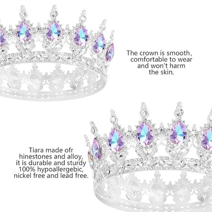 Queen Crown Rhinestone Wedding Crowns and Tiaras for Women Costume Party Hair Accessories Princess Birthday Crown Crystal Bridal Crown (Silver Crown-Violet)