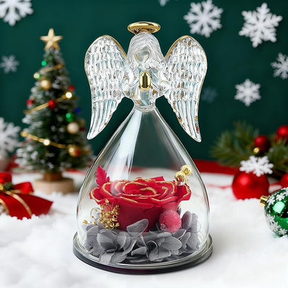 Miofula Preserved Flower Rose Birthday Gifts for Mom, Angel Figurines with Forever Real Rose Gifts for Her Mom Grandma, Angels Gifts for Mothers Day Christmas Anniversary Thanksgiving Birthday Gifts