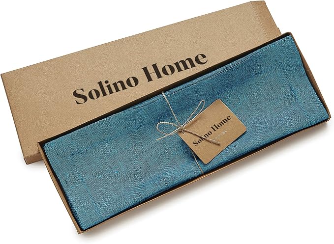 Solino Home Linen Placemats Set of 4 - Chambray Teal Placemats 14 x 19 Inch - 100% Pure Linen Table Mats for Fall, Autumn, Thanksgiving - Athena
