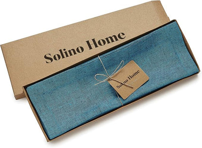 Solino Home Linen Placemats Set of 4 - Chambray Teal Placemats 14 x 19 Inch - 100% Pure Linen Table Mats for Fall, Autumn, Thanksgiving - Athena
