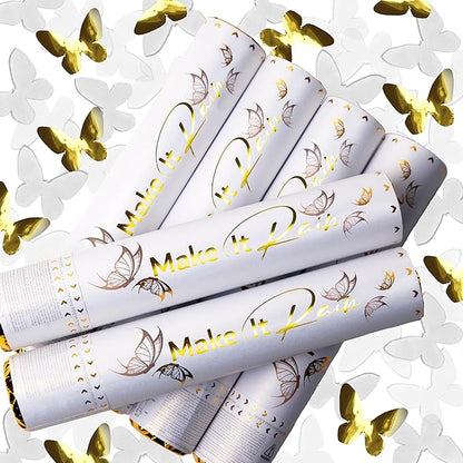 PrimePure Confetti Cannon Party Poppers - Butterfly White Confetti Poppers - 6 Pack - White Paper & Gold Butterfly Pop Gun for Wedding Send Off, Bridal Shower, New Years Eve 2026, Birthday, Parties